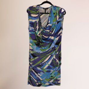 BCBG MAXAZRIA-ROUCHED-DRESS-BLUE-GREEN-SMALL